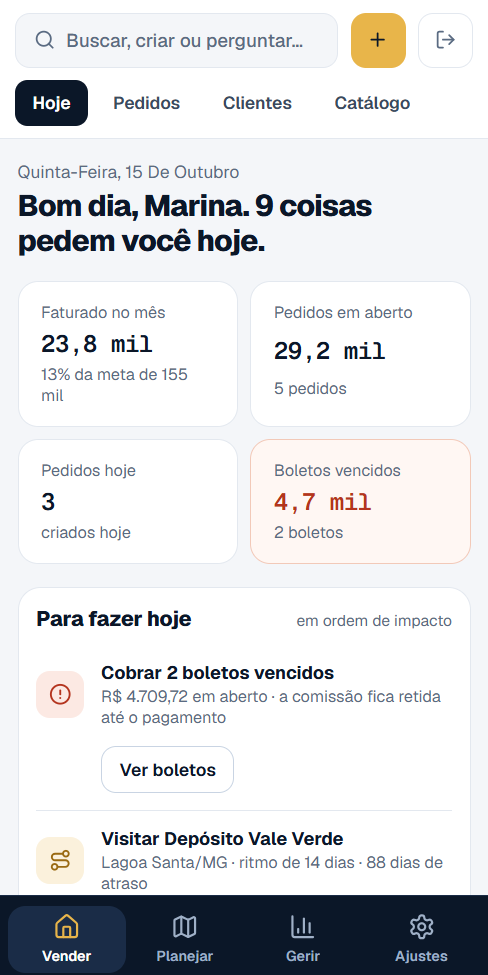 Tela de Funciona no celular com dados de demonstração